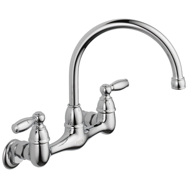 Kitchen Faucet, Wall Mount, ADA, 2 Lever Handle, 2-Hole, Polished Chrome