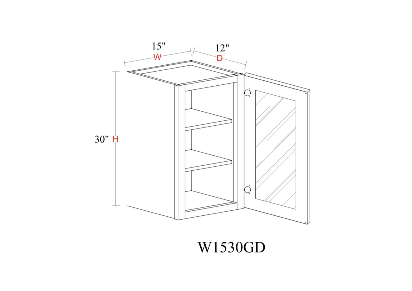 Wall Cabinet - 15"W x 30"H x 12"D Glass Door Only