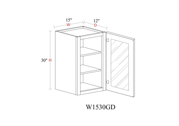 Wall Cabinet - 15"W x 30"H x 12"D Glass Door Only