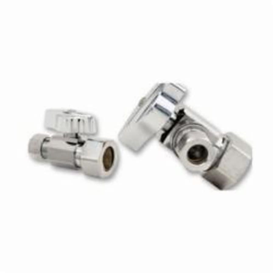 Quarter Turn Angle Stop, 3/8 in, FNPT x Comp, Chrome