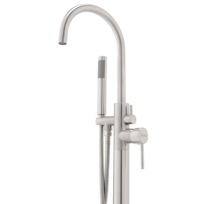 1-Handle Freestanding Floor Mount Tub Faucet Bathtub Filler with Hand Shower in Brush Nickel