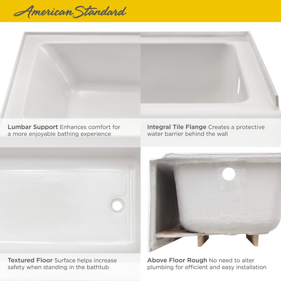 Studio Three Wall Alcove Acrylic Soaking Tub with Left Drain