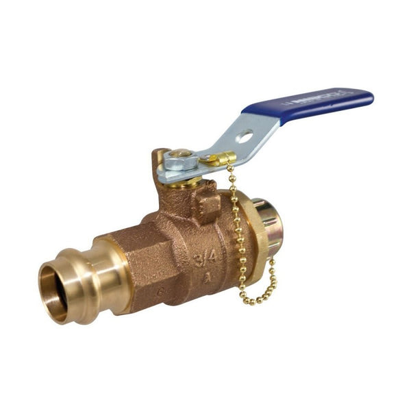 2-Piece Ball Valve, 3/4 in, Press, Full Port, Brass Ball, Bronze