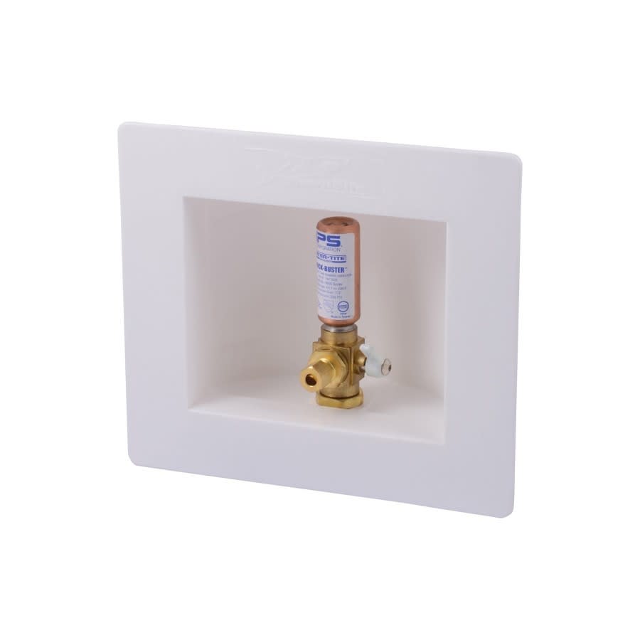 Ice Maker Outlet Box With Water Hammer Arrester, 1/2 x 1/4 in Comp, Brass
