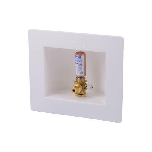 Ice Maker Outlet Box With Water Hammer Arrester, 1/2 x 1/4 in Comp, Brass