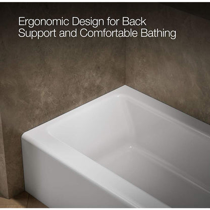 Bellwether Bath Tub 60" L x 30 1/4" W Cast Iron Soaking for Three Wall Alcove Installations with Integral Apron and Right Drain