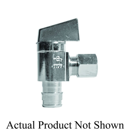 Quarter Turn Angle Stop, 1/2 x 3/8 in, Crimp PEX x Comp, Chrome