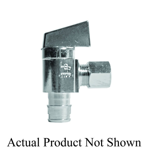 Quarter Turn Angle Stop, 1/2 x 3/8 in, Crimp PEX x Comp, Chrome