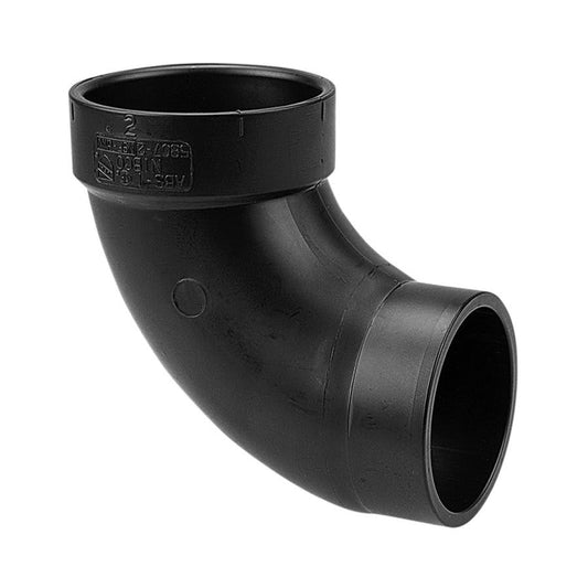 DWV Street 90 deg Elbow, 2 in, Spigot x Hub, ABS