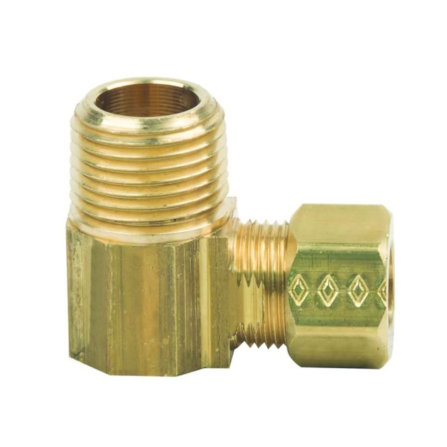90 deg Elbow, 3/8 in, Comp x MNPT, Brass, Rough Brass, Domestic