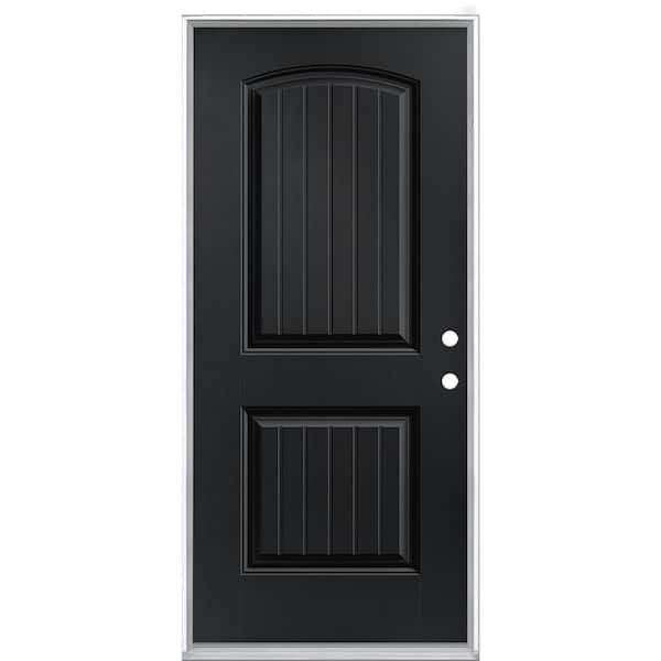 36 in. x 80 in. Cheyenne 2-Panel Left Hand Inswing Painted Smooth Fiberglass Prehung Front Exterior Door No Brickmold