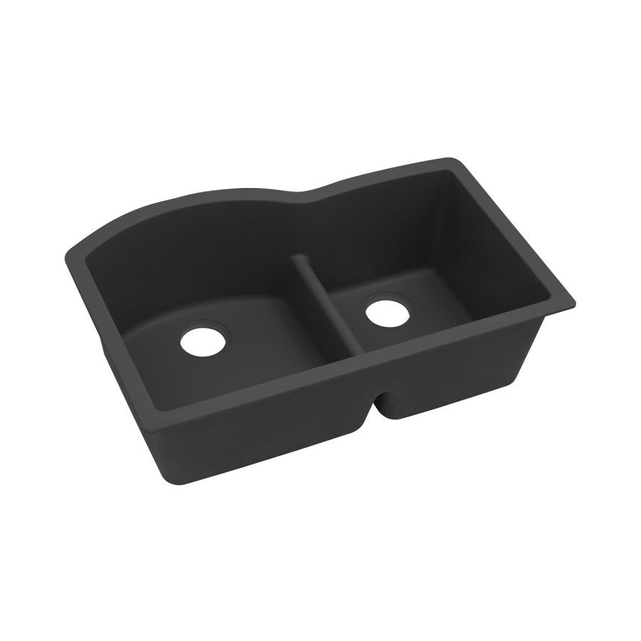 Classic® Double Bowl Kitchen Sink, Under Mount, 33 x 22 in, 10 in Bowl Depth, Quartz, Black