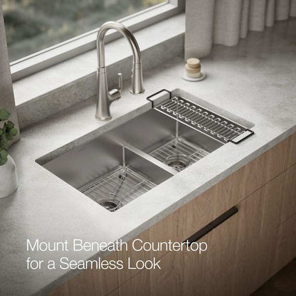 Strive 32" Smart DivideÂ® Under-Mount Large/Medium Double-Bowl Kitchen Sink With Basin Rack