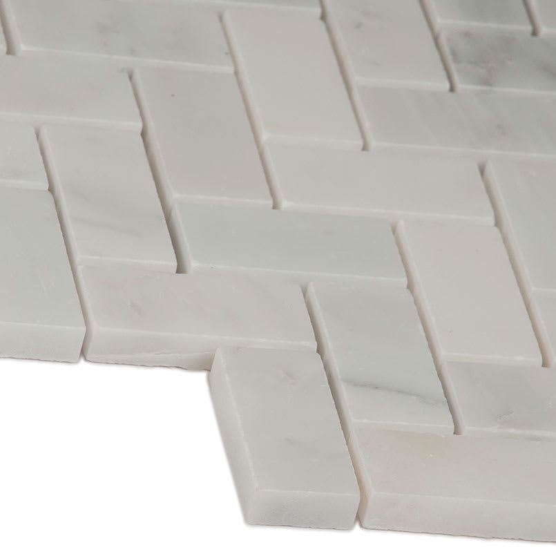 Arabescato Carrara Herringbone Pattern Honed in a Mesh
