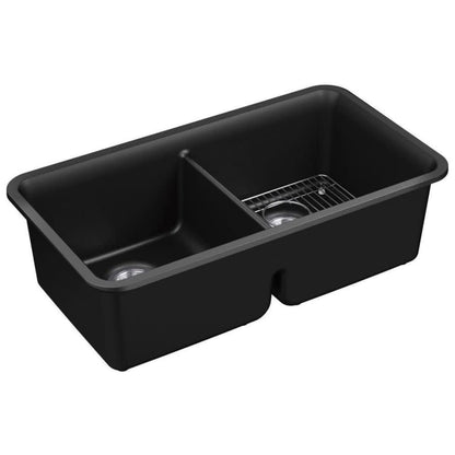 Cairn 33-1/2" Undermount Double Equal Bowl Neoroc Granite Composite Kitchen Sink with Right Sink Rack Included