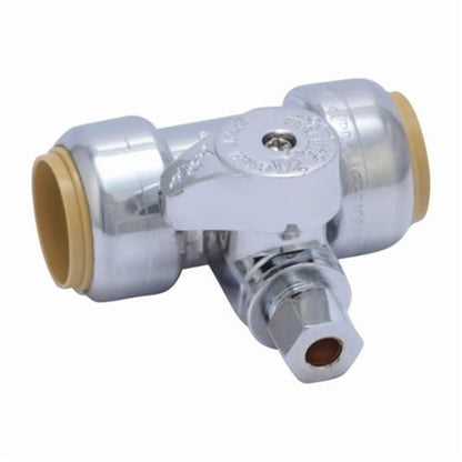 Quarter Turn Tee Stop, 3/4 x 1/4 in, Push x Push x Comp, Chrome