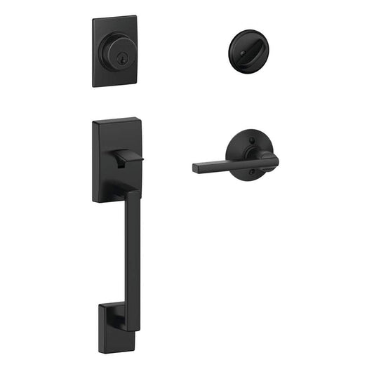 Century Matte Black Single Cylinder Door Handleset with Latitude Handle