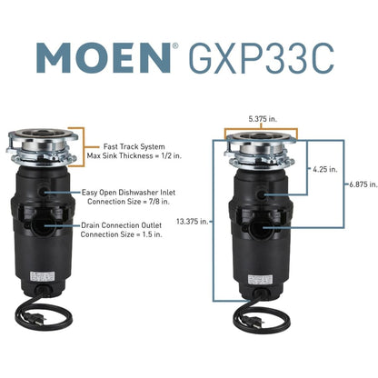 GX Pro 1/3 HP Continuous Garbage Disposal with a Vortex Motor and Power cord included.