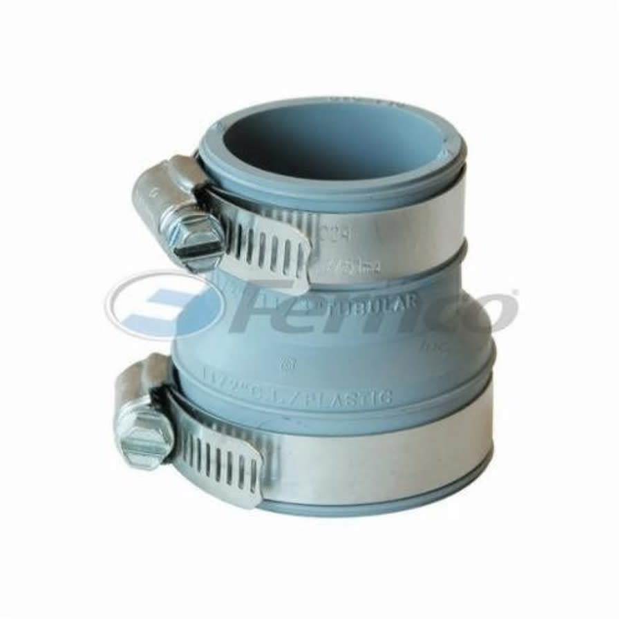 Transition Coupling, 1-1/2 x 1-1/4 in, Cast Iron/Plastic x Cast Iron/Plastic, Flexible PVC