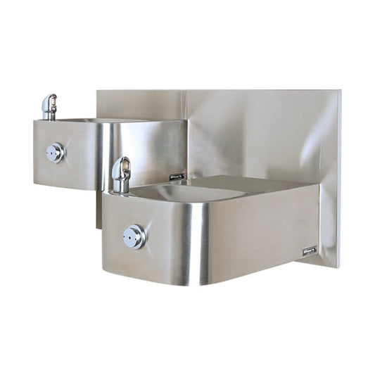 Wall-Mounted Bi-Level Fountain Less Mounting Plate In/Out ADA Vandal-Resistant Satin Stainless Steel