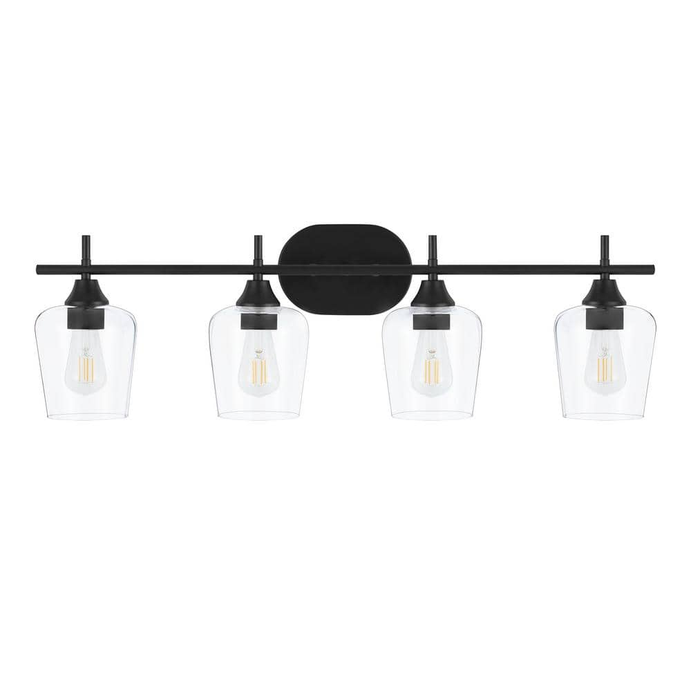 Pavlen 33 in. 4-Lights Black Vanity Light with Clear Glass Shade