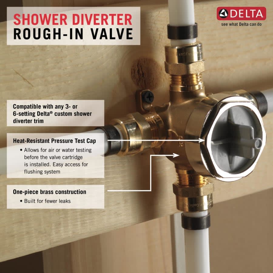 Diverter Rough-In Valve for Delta 3 Function and 6 Function Diverter Trims