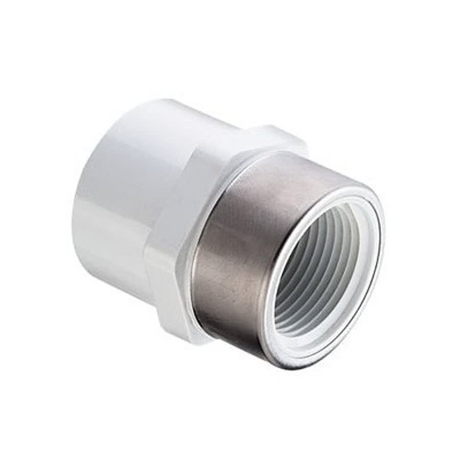 Female Adapter, 1-1/4 in, Socket x Stainless Steel Reinforced FNPT, SCH 40/STD, PVC