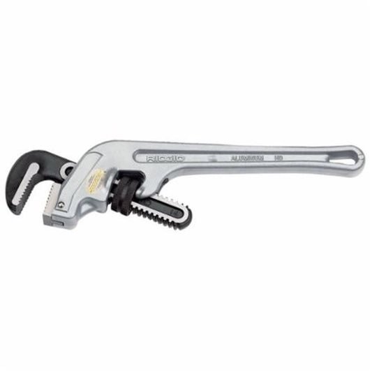 End Pipe Wrench, 2 in, 14 in OAL, Floating Forged Hook Jaw, Aluminum Handle, Silver