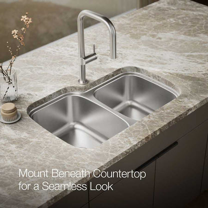 Verse 33" Double Basin Drop-In or Undermount Stainless Steel Kitchen Sink with SilentShield