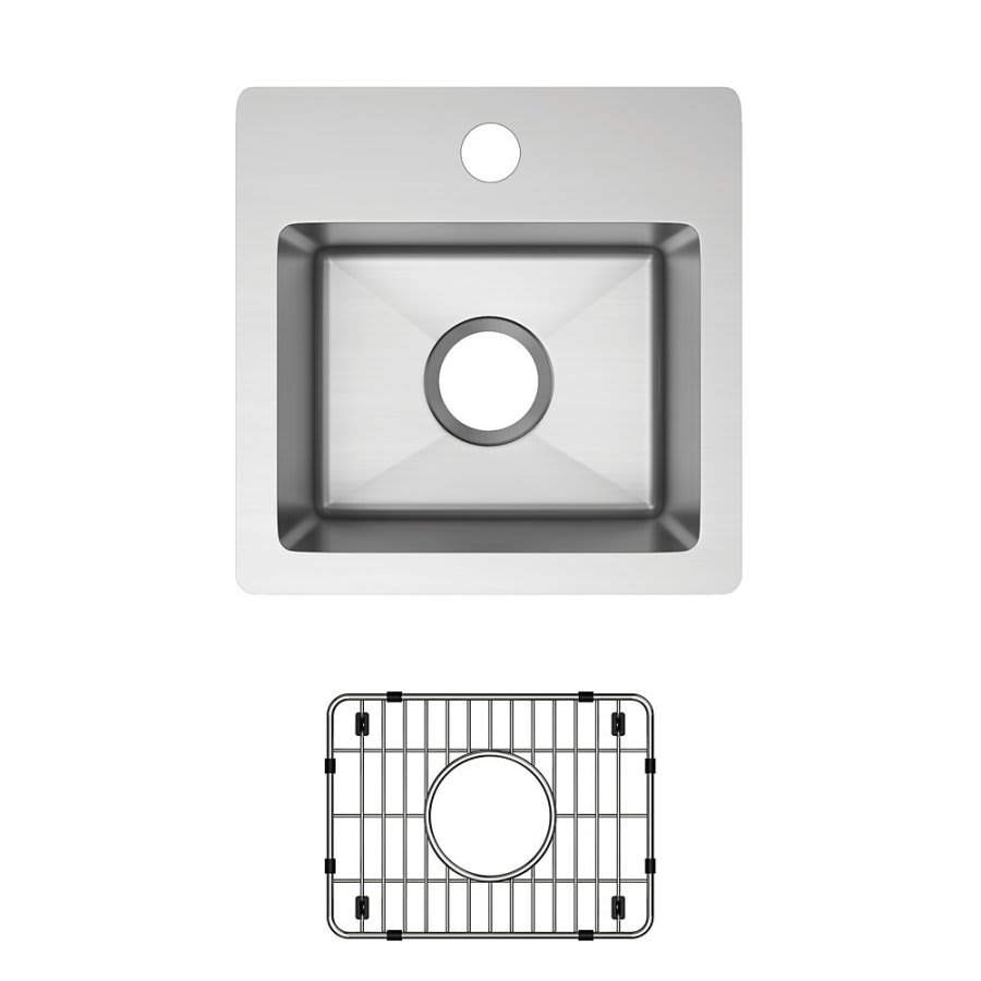 Crosstown® Single Bowl Kitchen Sink, Top/Under Mount, 15 x 15 in, 9 in Bowl Depth, 1-Hole, 18 ga Polished Satin Steel, Stainless