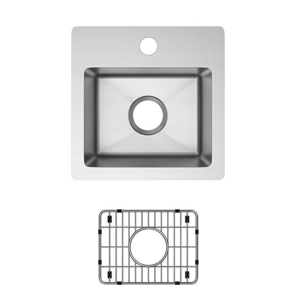 Crosstown® Single Bowl Kitchen Sink, Top/Under Mount, 15 x 15 in, 9 in Bowl Depth, 1-Hole, 18 ga Polished Satin Steel, Stainless