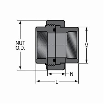 2000 Union With FKM O-Ring, 3 in, Socket, SCH 80/XH, PVC