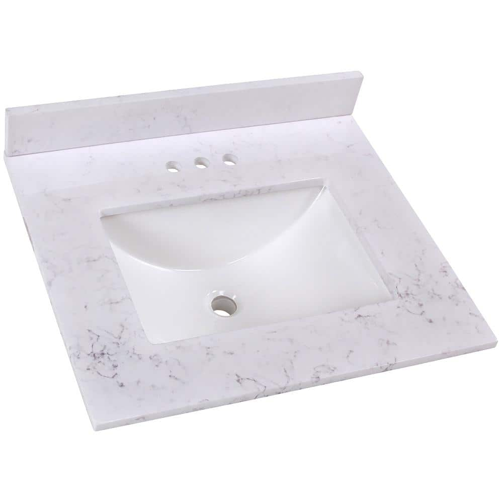 25 in. W x 22 in. D Cultured Marble White Rectangular Single Sink Vanity Top in Pulsar