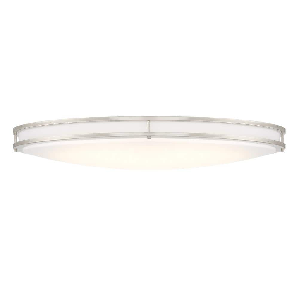 DC Series 32 in. 1-Light Modern Brushed Nickel Selectable Dimmable LED Oval Flush Mount with White Acrylic Shade