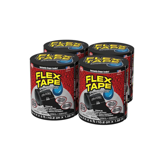 Flex Tape Black 4 in. x 5 ft. Strong Rubberized Waterproof Tape (4-Pack)