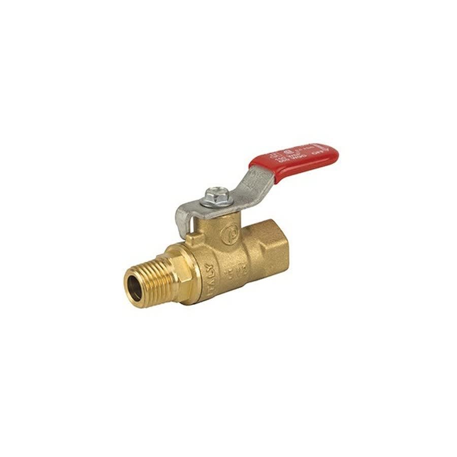 2-Piece Ball Valve, 1/4 in, FNPT x MNPT, Full Port, Plated Brass Ball, Brass