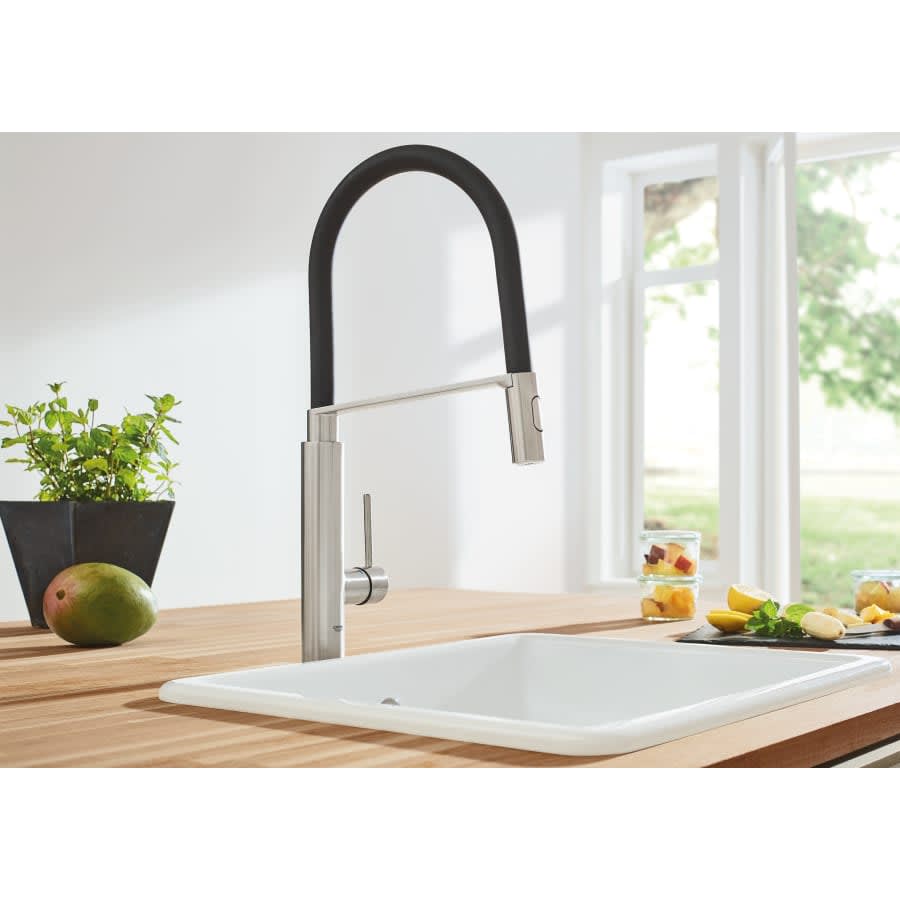 Pre-Rinse Spray Kitchen Faucet with Locking Push Button Control