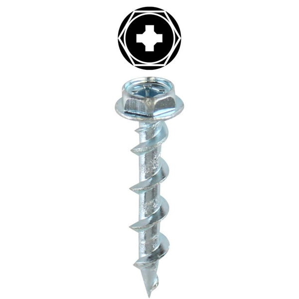 Drywall Screw, 3/16 in, 1-1/4 in L, Hex/Phillips/Square Drive, Zinc Plated