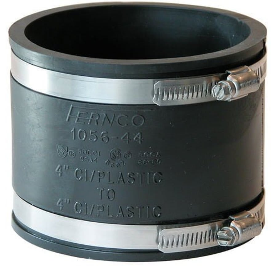 Transition Coupling, 4 in, Cast Iron/Plastic x Cast Iron/Plastic, Flexible PVC