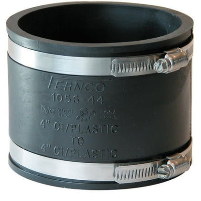 Transition Coupling, 4 in, Cast Iron/Plastic x Cast Iron/Plastic, Flexible PVC