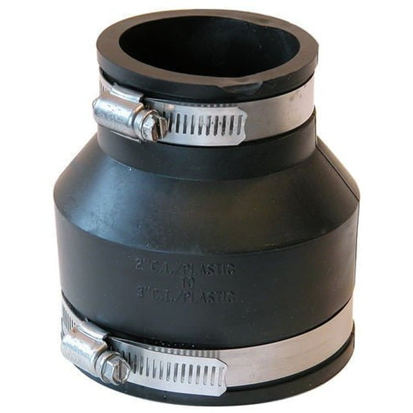 Transition Coupling, 3 x 2 in, Cast Iron/Plastic x Cast Iron/Plastic, Flexible PVC