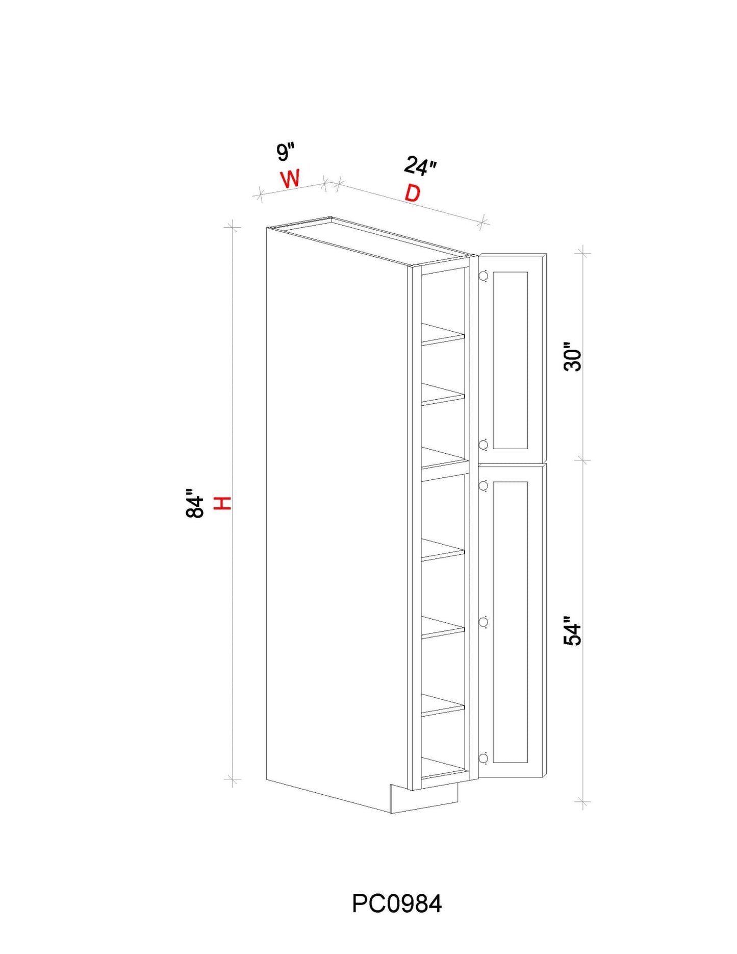 Pantry Cabinet - 9"W x 84"H x 24"D - 2D