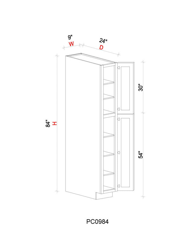Pantry Cabinet - 9"W x 84"H x 24"D - 2D