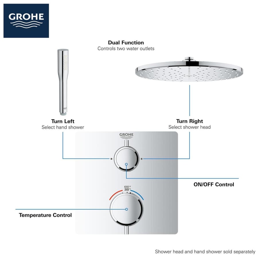 Grohtherm Thermostatic Valve Trim Only with Dual Lever Handles and Volume Control - Less Rough In