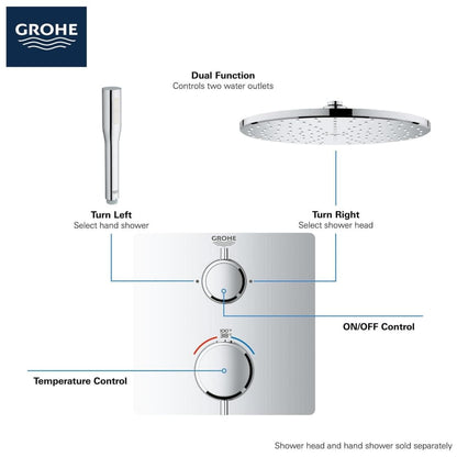 Grohtherm Thermostatic Valve Trim Only with Dual Lever Handles and Volume Control - Less Rough In