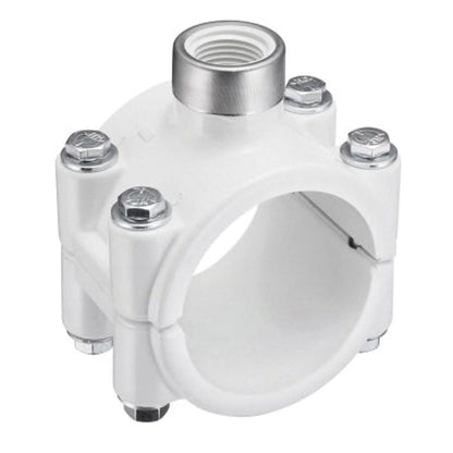 Clamp-On Pipe Saddle, 4 in, 1-1/2 in SR FNPT