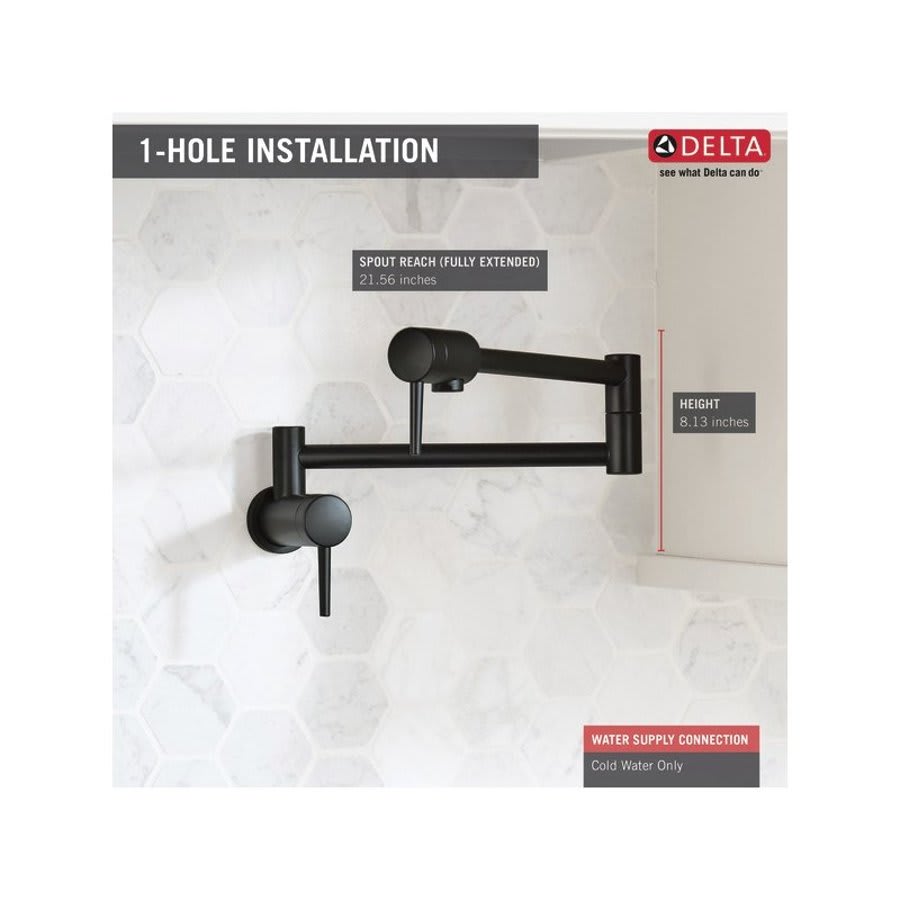 Pot Filler Faucet, Wall Mount, ADA, 2 Lever Handle, 1-Hole, Matte Black