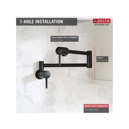 Pot Filler Faucet, Wall Mount, ADA, 2 Lever Handle, 1-Hole, Matte Black