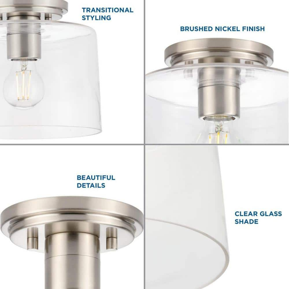 Adley Collection 1-Light Brushed Nickel Clear Glass New Traditional Flush Mount Light