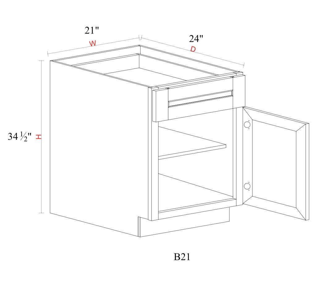 Base Cabinet - 21"W x 34- 1/2"H x 24"D